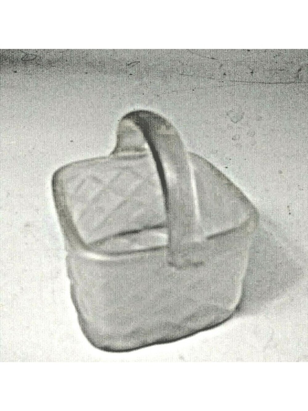 Frosted Art Glass Miniature Picnic Basket Toothpick holder 3 1/4" x 3" x 3 "